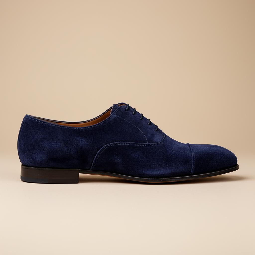 Bespoke navy blue suede Oxford shoe — custom material and design