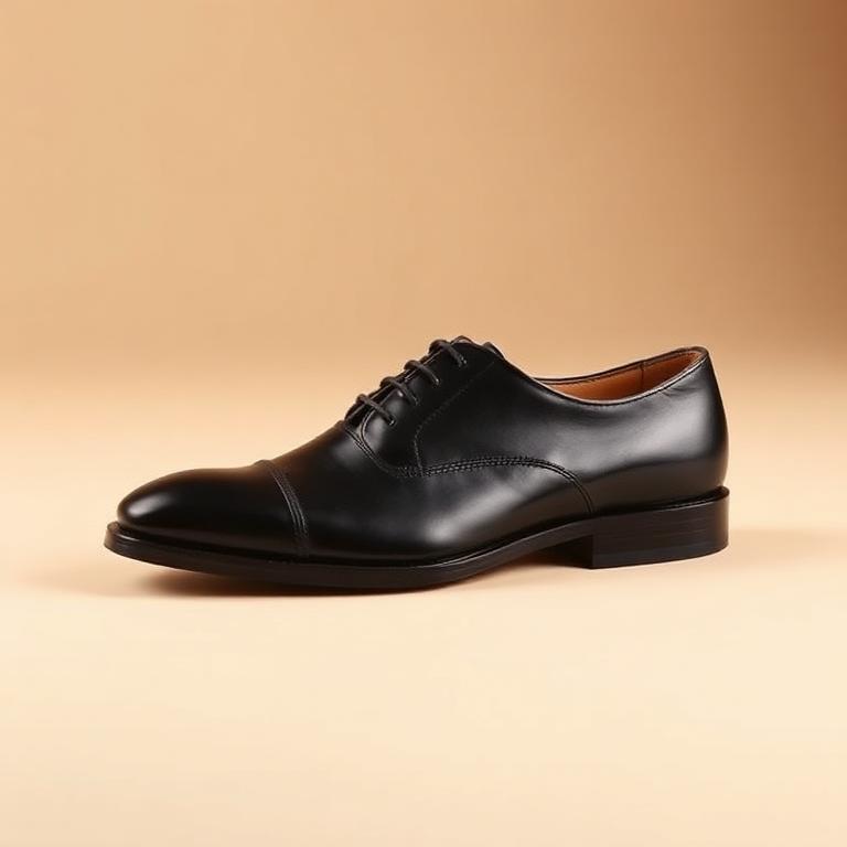 Black leather Oxford bespoke dress shoe with closed lacing and cap toe